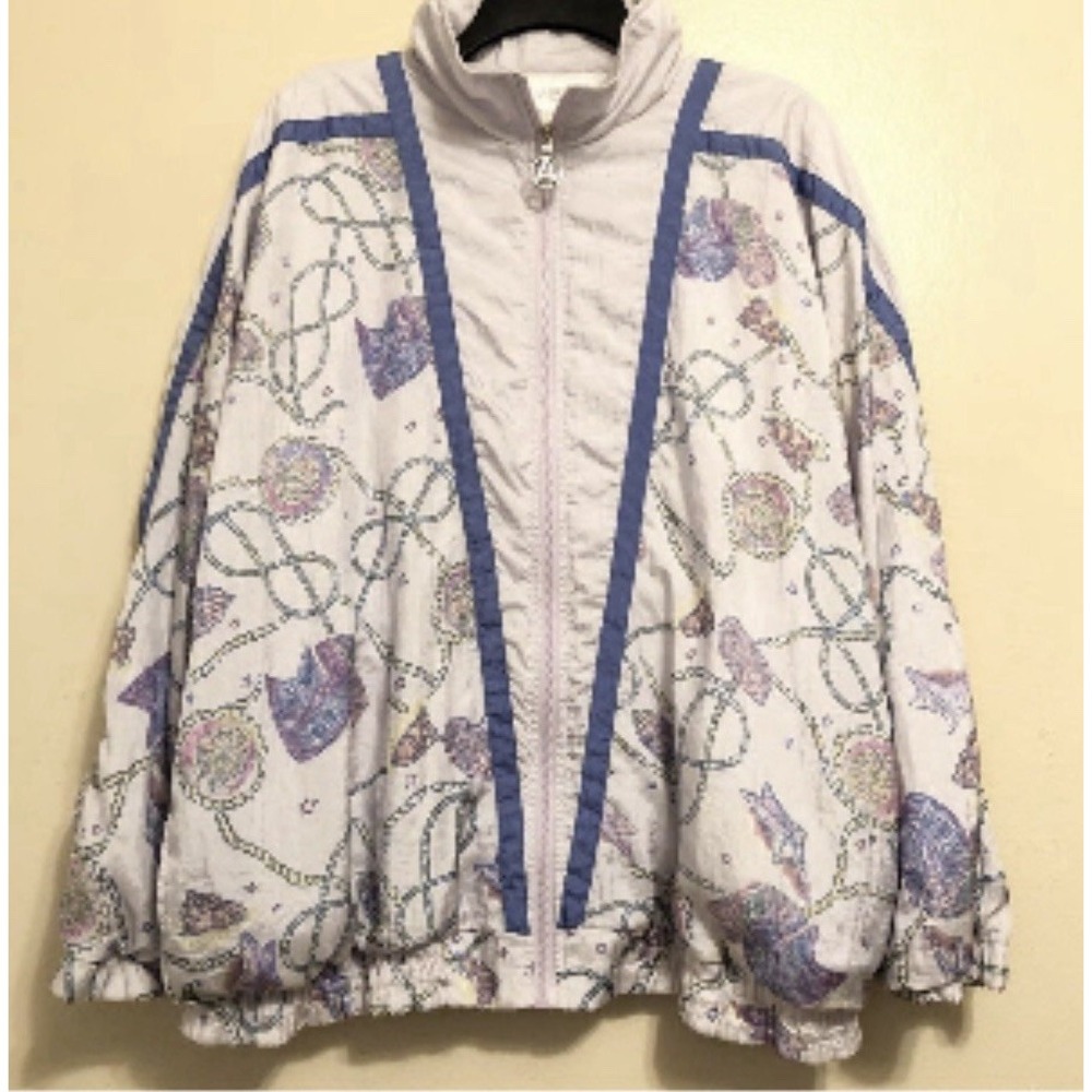 80s Pastel Color Block Windbreaker Track Jacket Vintage ADOLFO SPORT seashell XL
